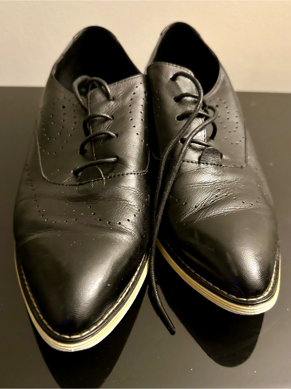 Women's Black Pointed Lace-Up Loafers - Timeless Flat Style